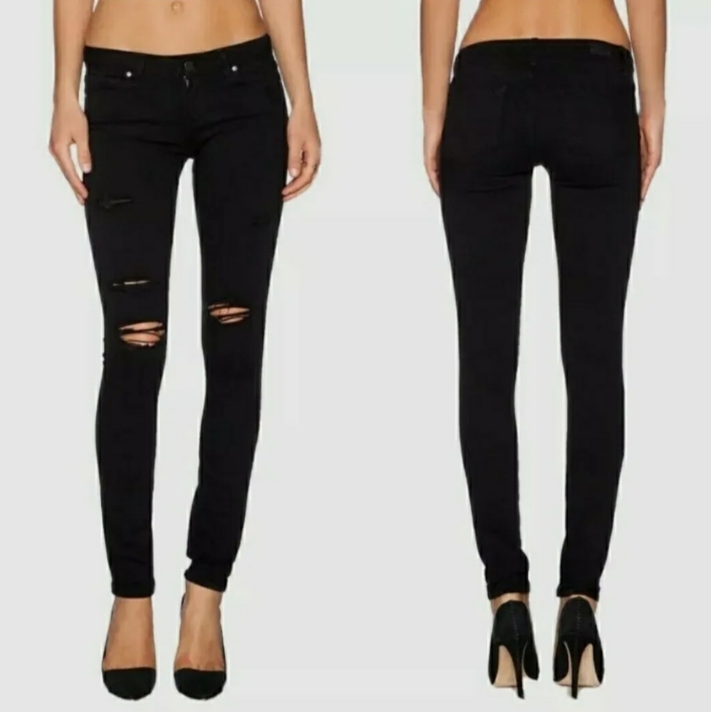 Paige Verdugo Ultra Skinny Black Shadow Destructed Jeans Size 25